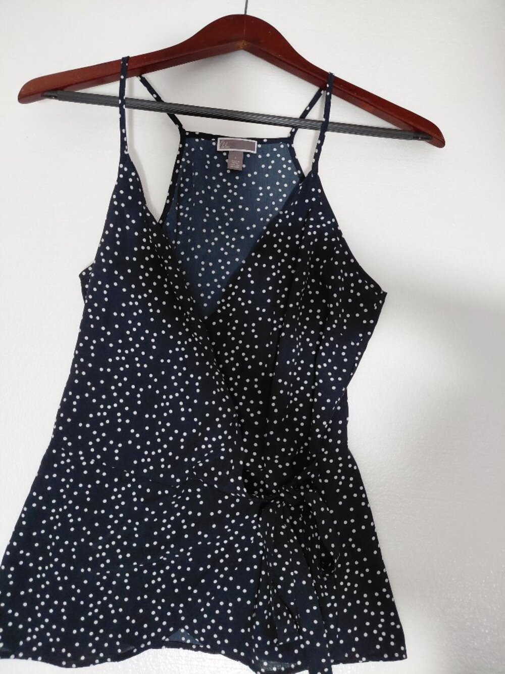Dark Blue Polka Dot Spaghetti Strap V-Neck shirt size S